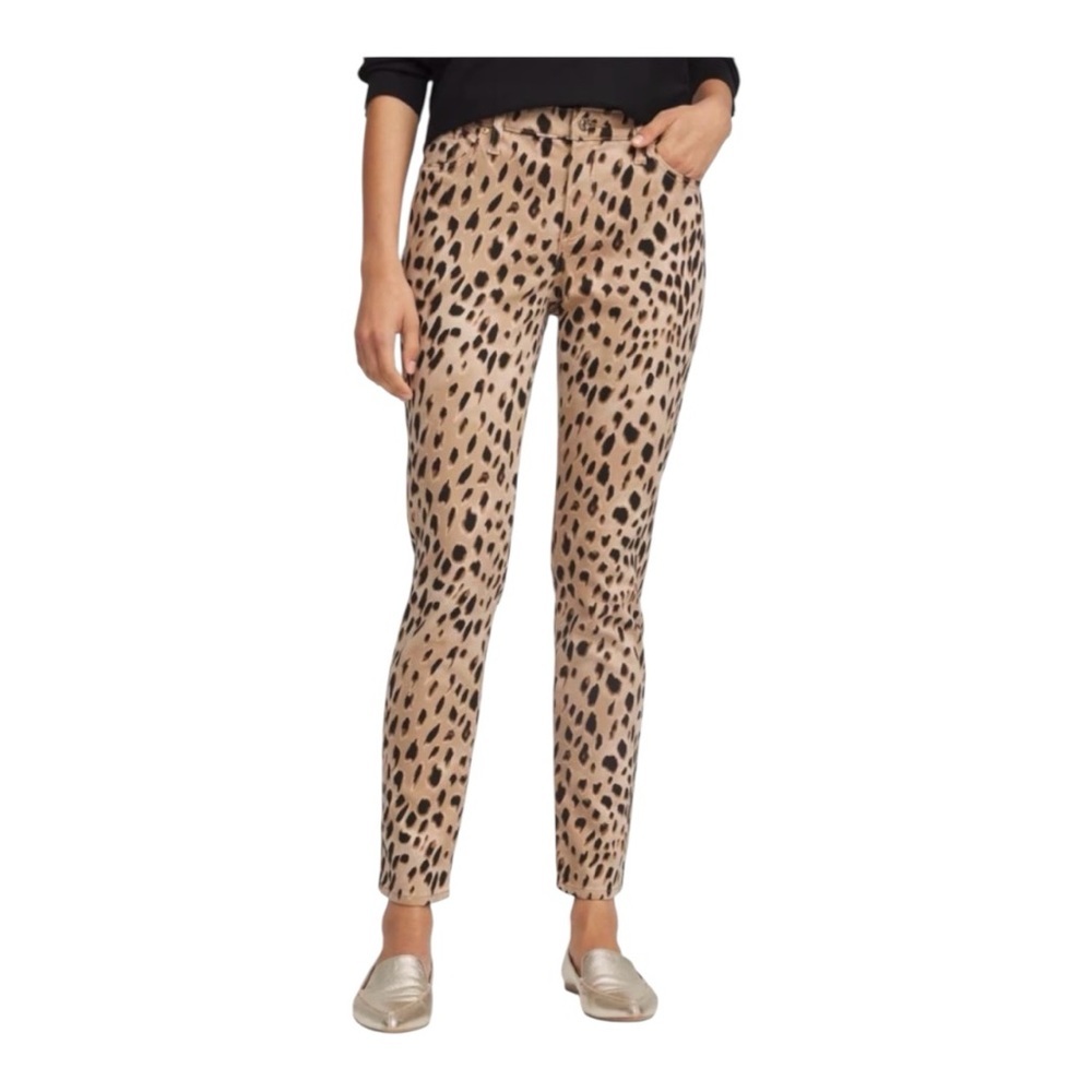 Chico's Sliming Girlfriend Slim Leg Ankle Denim Pants-Leopard Print 16R